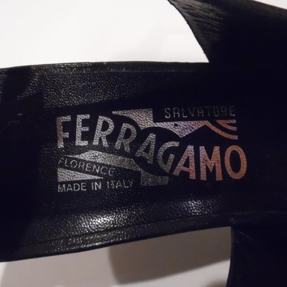 Salvatore Ferragamo Black Leather Kitten Heels Buckle Gancini Sandals Shoes - Picture 11 of 15